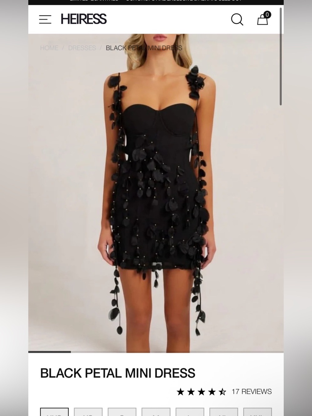 Heiress Black Petal Mini Dress with Strap Embellishments